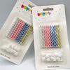 Multi-Color Spiral Stick Birthday Candles Set 12-Piece Paraffin Wax Unscented Handmade GG Brand Metallic Flower Tapered Pattern
