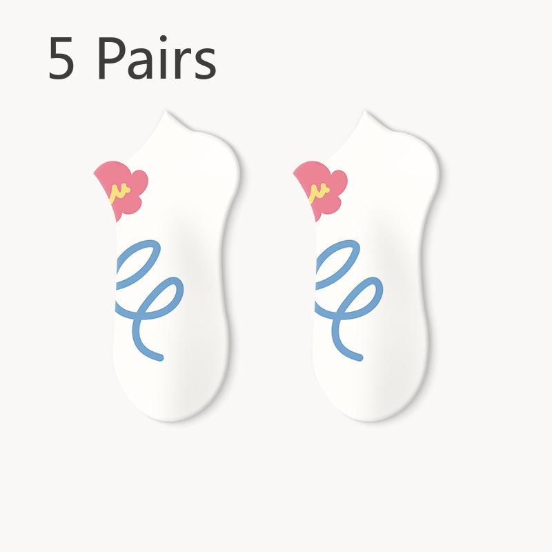 5 Pairs of Women's Summer Thin New Non Slip with Shallow Mouth Boat Socks