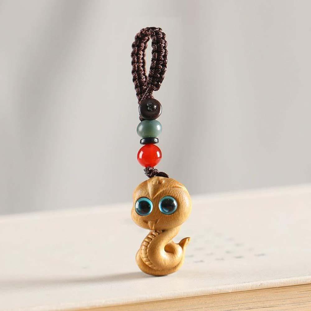 Mini Zodiac Snake Keychain Waterproof Green Sandalwood Phone Chain Ornament  Women