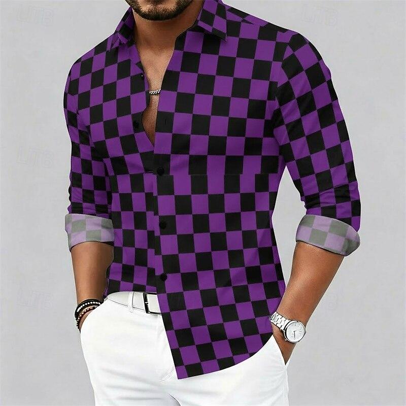 Carnival Men's Graphic Plaid Shirt Button Up Shirt Long Sleeve Casual Comfortable Resort Outdoor Streetwear Holiday