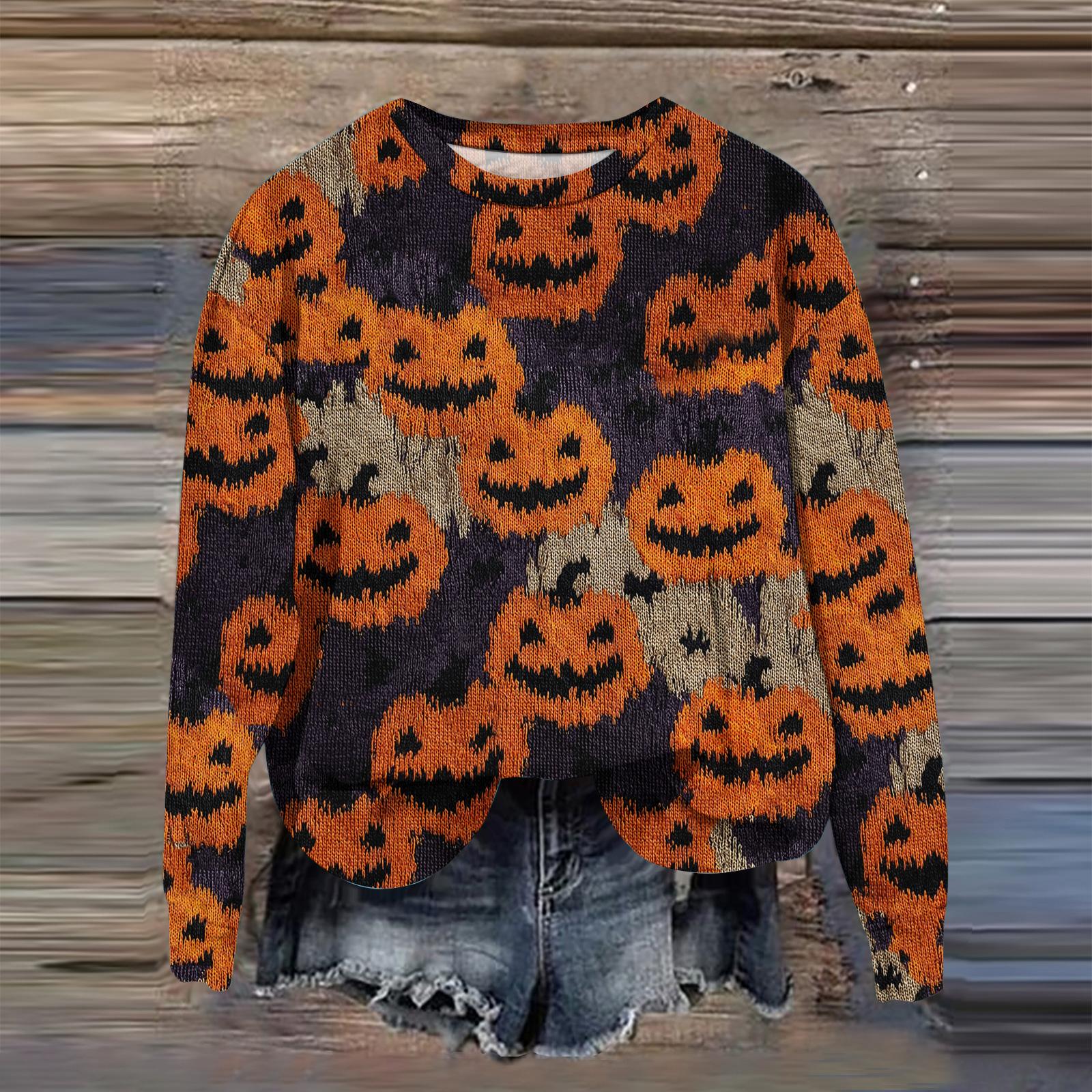 

Женская мода с принтом, длинный рукав, свободный круглый вырез, свитшот, осень XXL оранжевый