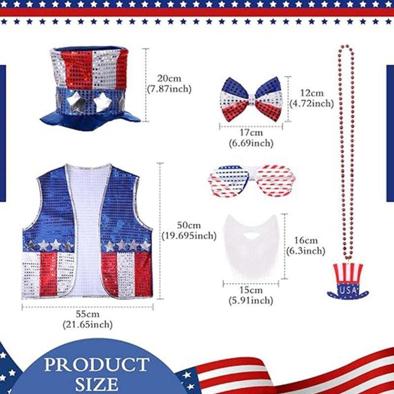Patriotic Independence Day Outfits American Flag Costumes Accessories 4th of July Costume for Dress Up Cosplay Party