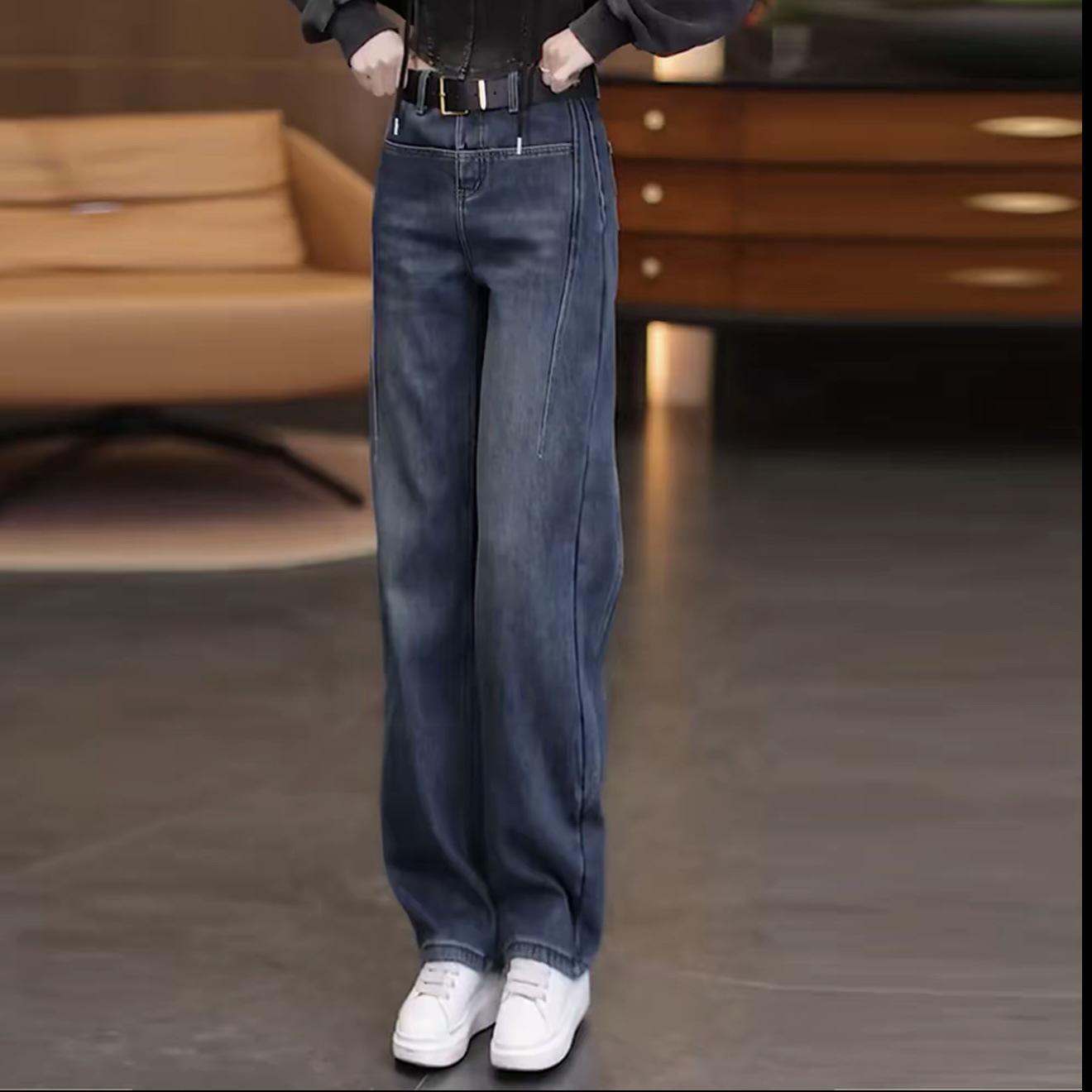 

Women s High Waist Loose Straight Leg Jeans - Spring/Autumn 2026 New Fashion for Pear Shape, Slimming, Small Height, with Curved Knife Design 28/L (105-115 lbs)