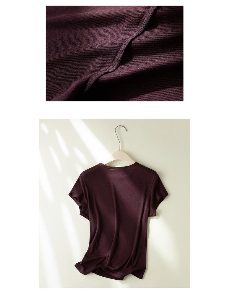 2026 Hangzhou Silk Lyocell Short Sleeve Women's Close-Fitting Round Neck T-shirt