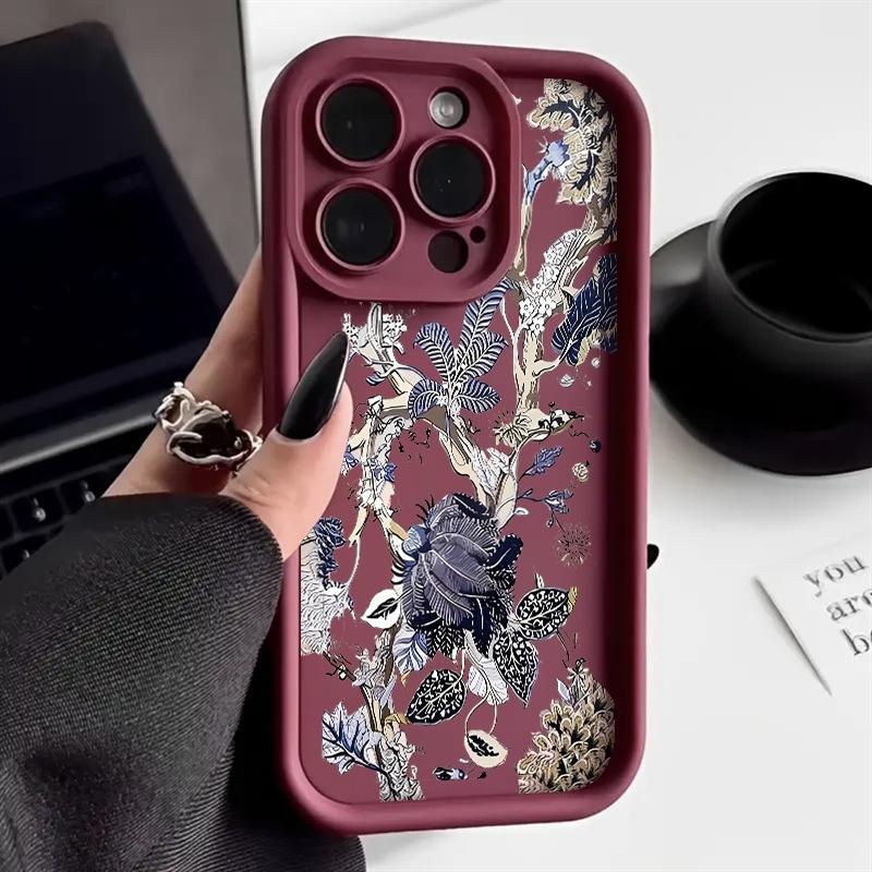 Anti-Fall Phone Case Blue Flower For iPhone 17 16 Pro Max 11 13 12 14 15 8 7 15 Plus XS XR X 16E 17E Shockproof Bumper TPU Cover iPhone SE (2020)