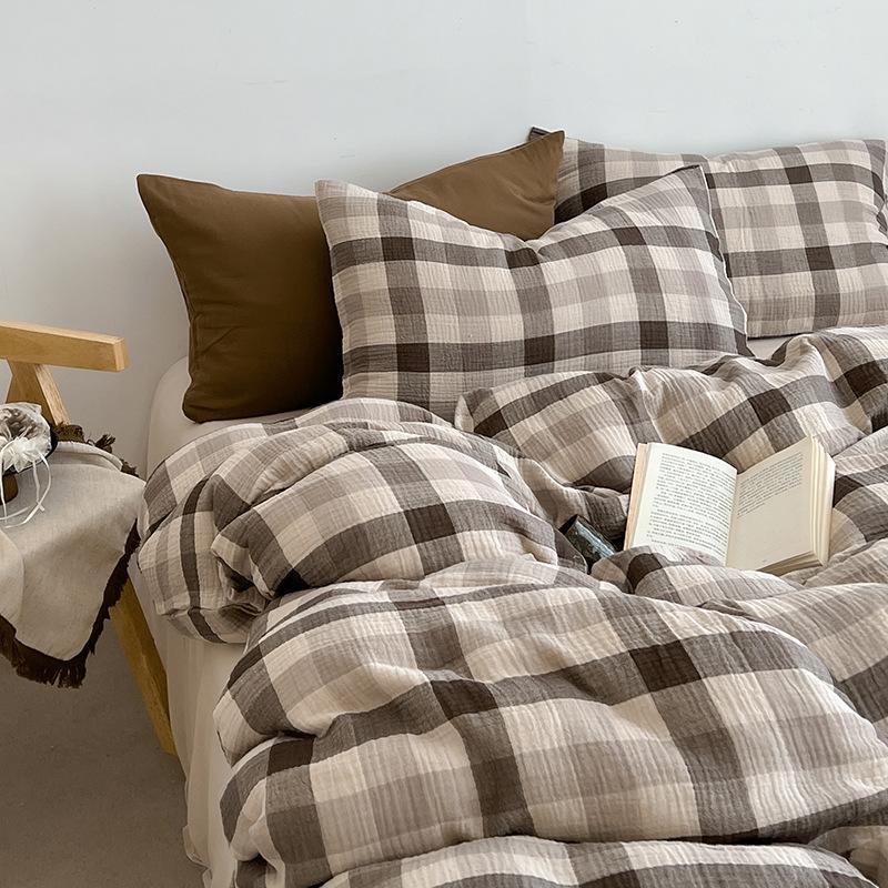 Extremely Home~ Simple Wind Striped Bed, Washed Cotton Sheet Quilt Cover Sheet Dormitory