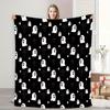 1pc Cozy Black Background White Ghost Pattern Flannel Throw Blanket - Soft, Warm, Stylish All-Season Gift for Sofa, Bed, Office,