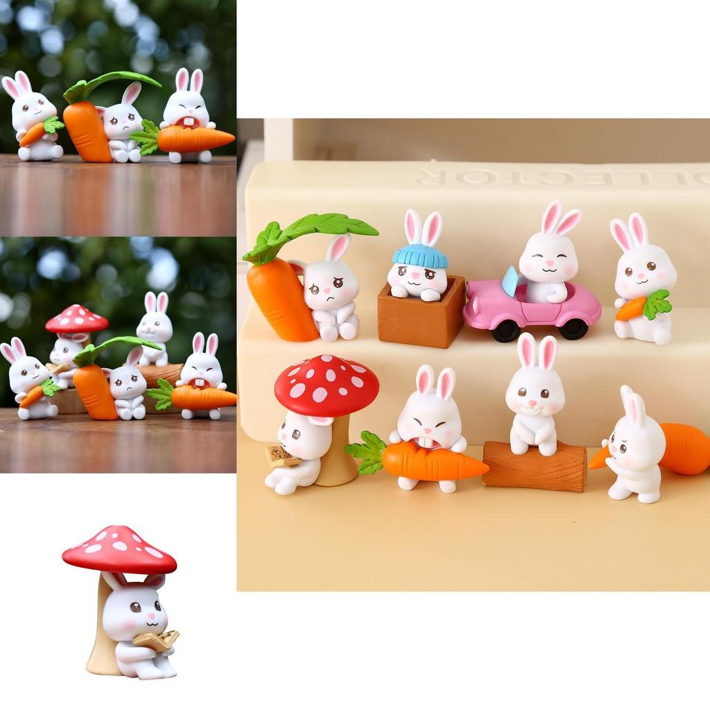 Süßes Karotten-Pilz-Cartoon-Kaninchen Mini-Modell Schreibtisch-Deko-Schmuck-Set Für Kinder Und Sammler