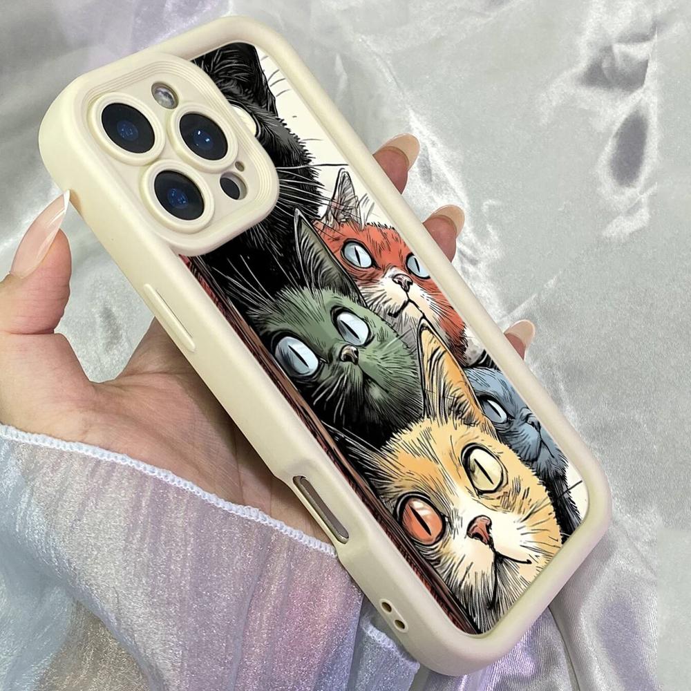 JT19 Artful Kitties Cat Art Drawing Phone for for iPhone17 Pro Max Samsung S26 Ultra A17 A26 A07 Xiaomi 15T Redmi Note 14 Pro Plus Soft TPU Case Cover