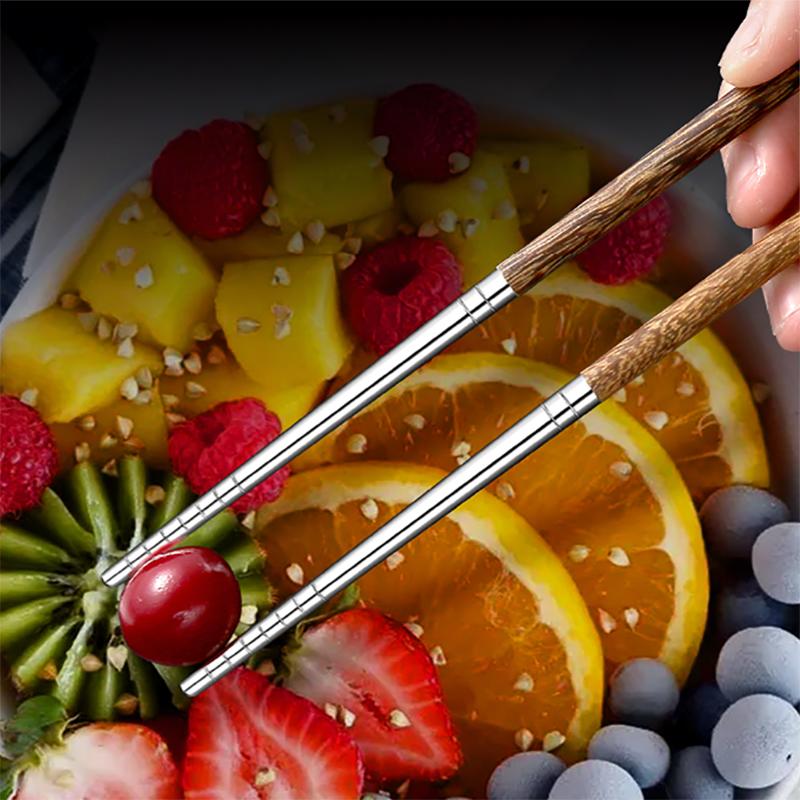 Wood Handle Chopsticks Stainless Steel Chopstiacks Household Pointy Chinese Chopsticks Sushi Tableware Non-slip Chopsticks Set