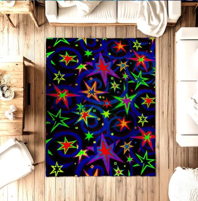 Ковер в стиле аркады Ковер в лиминальном пространстве Ковер со звездами Ковер для игровой зоны Ковер в стиле дримкор Ковер в стиле ретро-аркады Декор для дома в стиле аркады 40X60cm