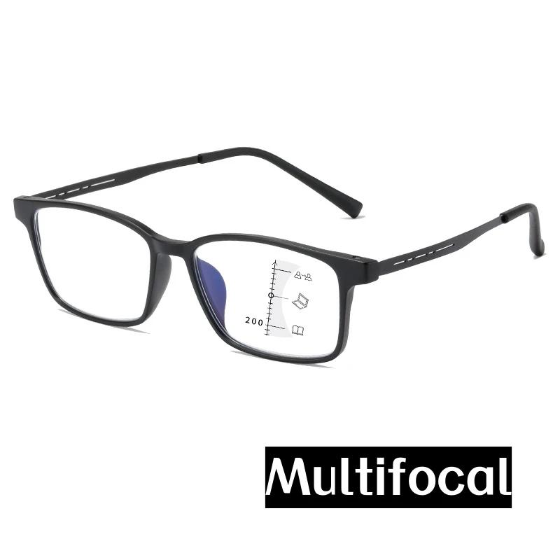 Retro Multifocal Reading Glasses Men Women Anti Blue Light Finished Square Presbyopia Eyewear TR90 Far Near Diopter Eyeglasses