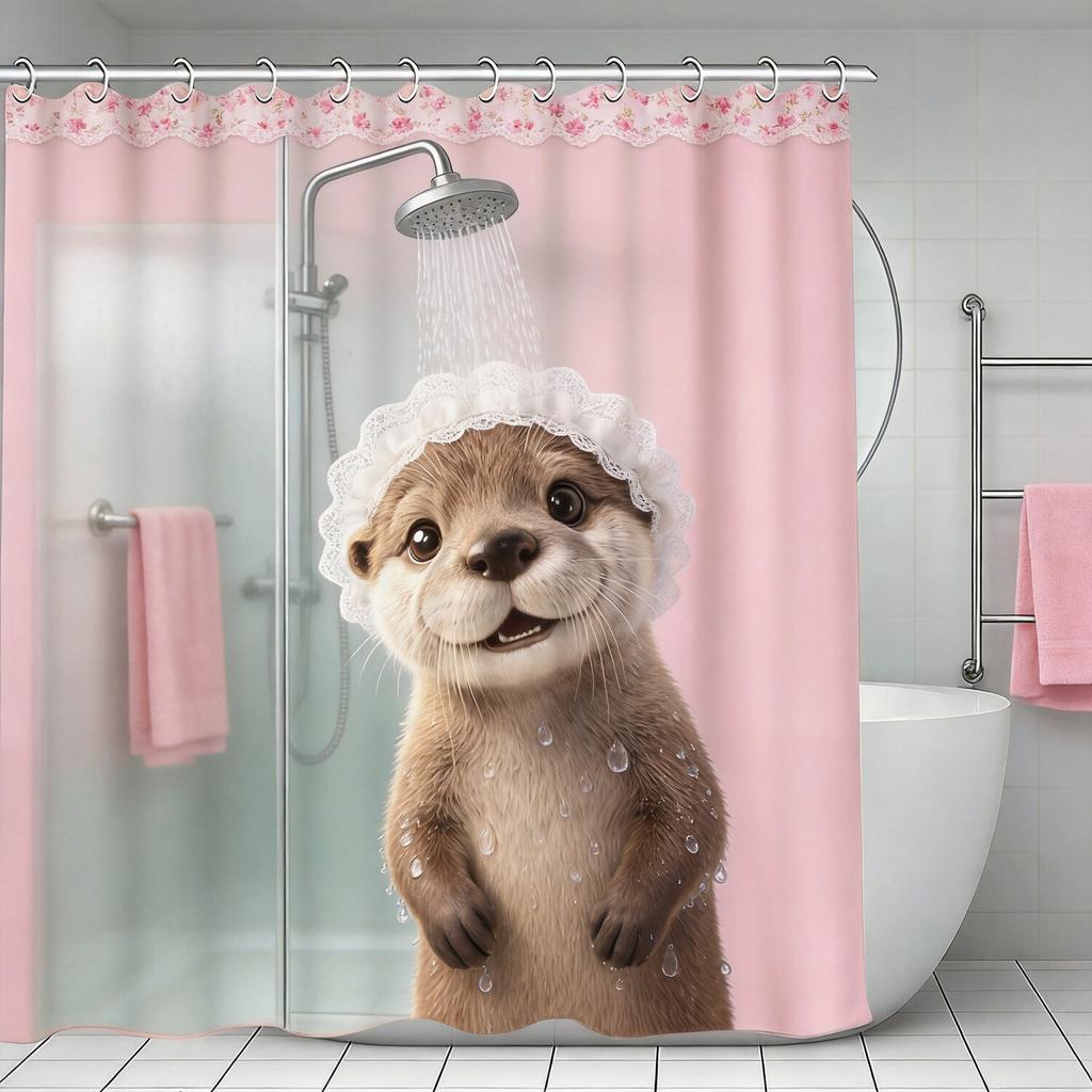 Adorable Otter Bath Curtain Funny Animal Theme Bathroom Decor Waterproof Polyester Shower Curtains for Bathtub Home Decorative
