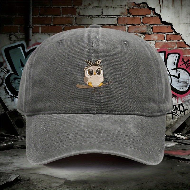 Pc Adjustable Denim Baseball Cap with Owl Cartoon Print Lightweight Printed Womens Hat Cute Owl Mens Trendy Cap Ideal G