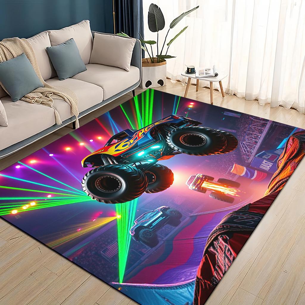 3D Hot W-Wheels Monster Závodní Auto Plocha Koberec, Koberec pro Obývací Pokoj Dětský Pokoj Pohovka Rohožka Dekorace, Protiskluzová Podlahová Rohož