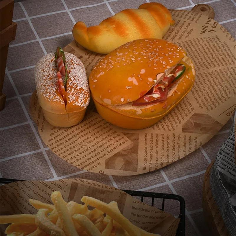 100Pcs Oval Lace Pad English Newspaper Printed Greaseproof Paper Oil Absorbent Hamburger Bread Baking Tray
