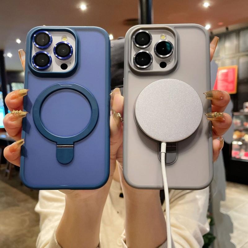 Matte TPU Magnetic Phone Case With Built-in Kickstand IPhone 17 Pro Max Shockproof Lens Guard Compatible MagSafe