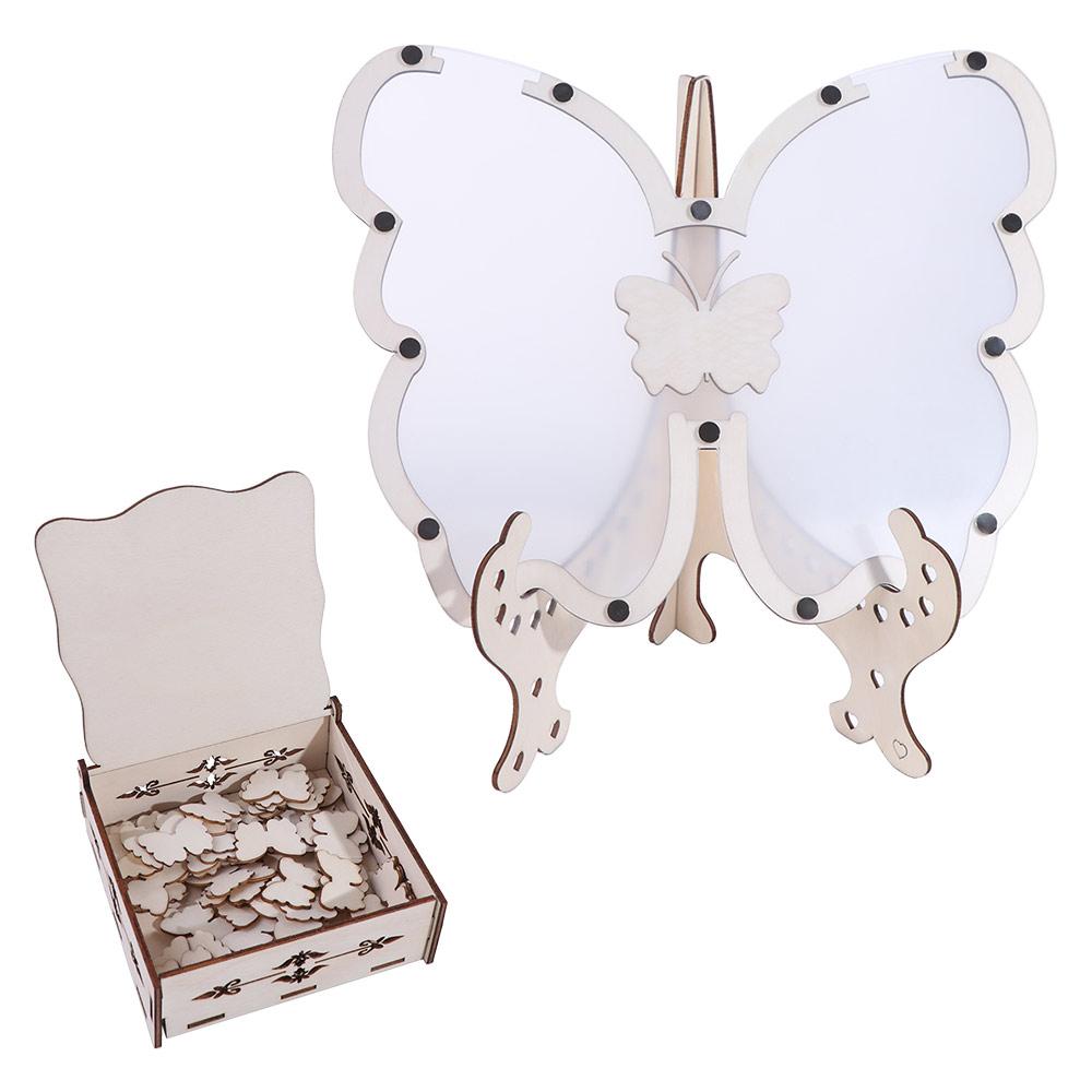 

Wooden Wedding Guest Book Custom Name Butterfly Shape Butterfly Check-in Desk Multifunctional Alternative Reception Signs -
