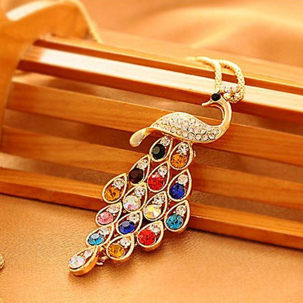 Special Vogue Fashion New Trendy Colorful Crystal Peacock Pendants Necklaces for Women Long