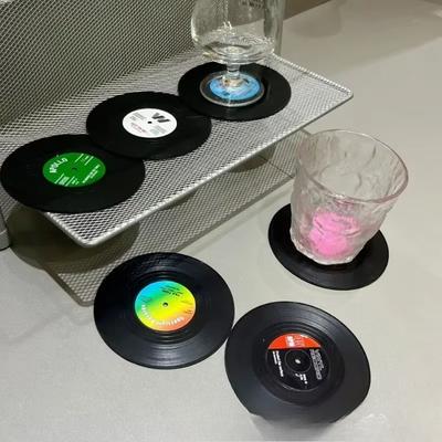6pcs Record Retro Vinyl CD Pads Plate Insulation Pads Coffee Coaster Heat -Resistant Placemats Non Slip Kitchen Accessories Tool