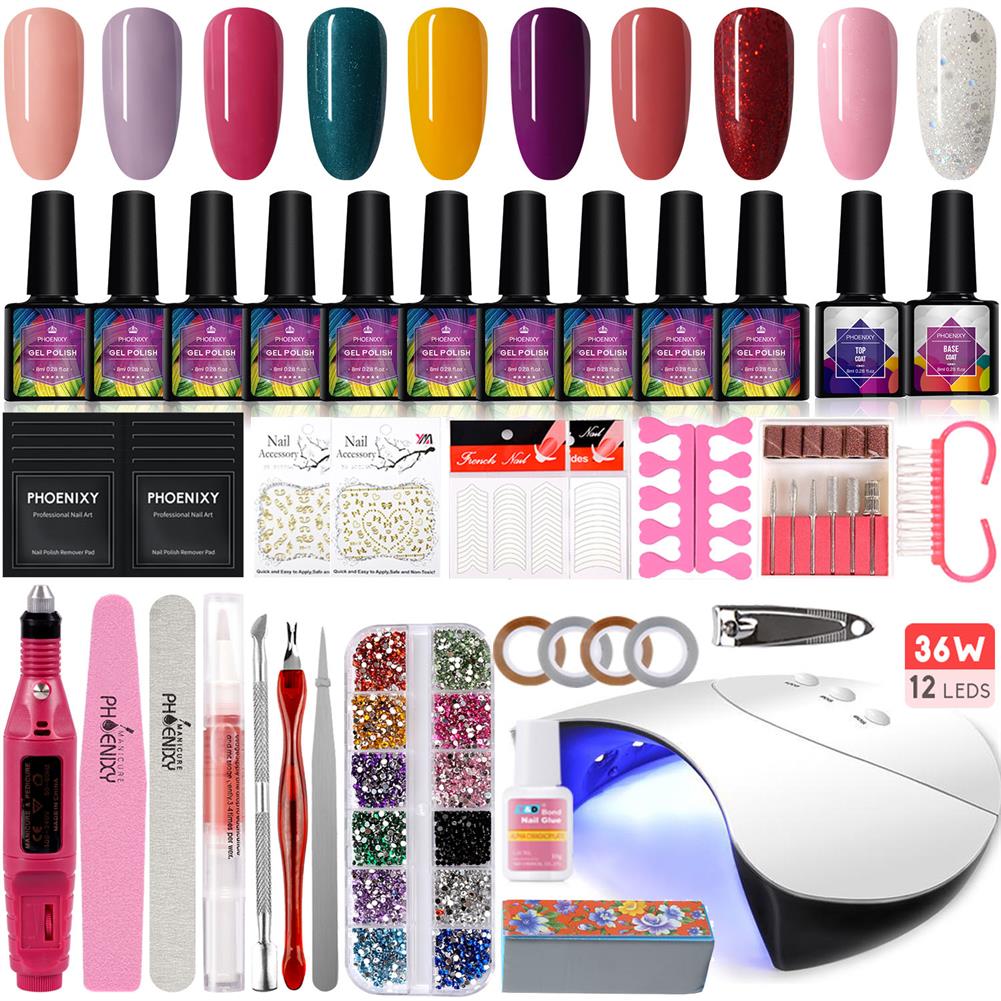 

Набор гель-лака для ногтей PHOENIXT с УФ-светодиодной лампой для ногтей 36 Вт, сушилка для ногтей, фреза для ногтей, маникюрный набор, набор инструментов для дизайна ногтей, набор полуперманентных лаков
