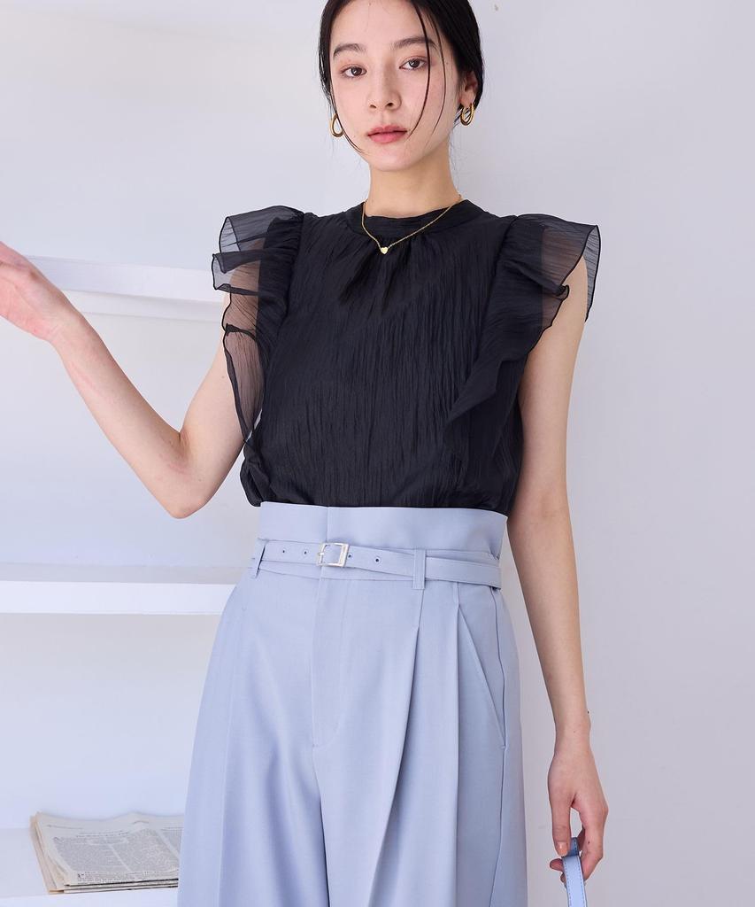 Shiny Bowtie Frill a gorgeous summer and back Black [BIS] Women's Blouse, staple. [Front 2-way] [Washable] (01)