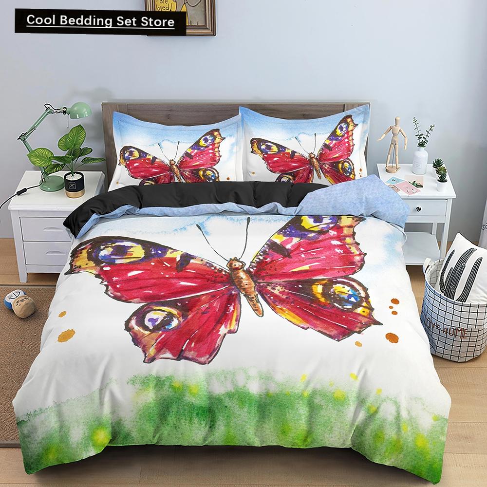 Butterfly Duvet Cover King Queen Size Animal Floral Bedding Set for Teens Adults Beautiful Flower 2/3pcs Polyester Quilt Cover
