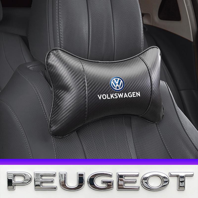 Car Seat Headrest Breathable Carbon Fibe Neck Pillow Accessories Valve Cap For VW Golf Amarok T5 Phaeton Teramont ID3 Tiguan T-C