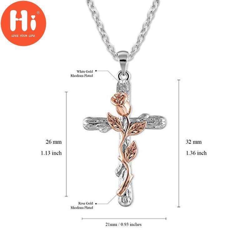 Hi Rose Flower Cross Pendant Chain Necklace Jewelry Gift for Women Jewelry Gift
