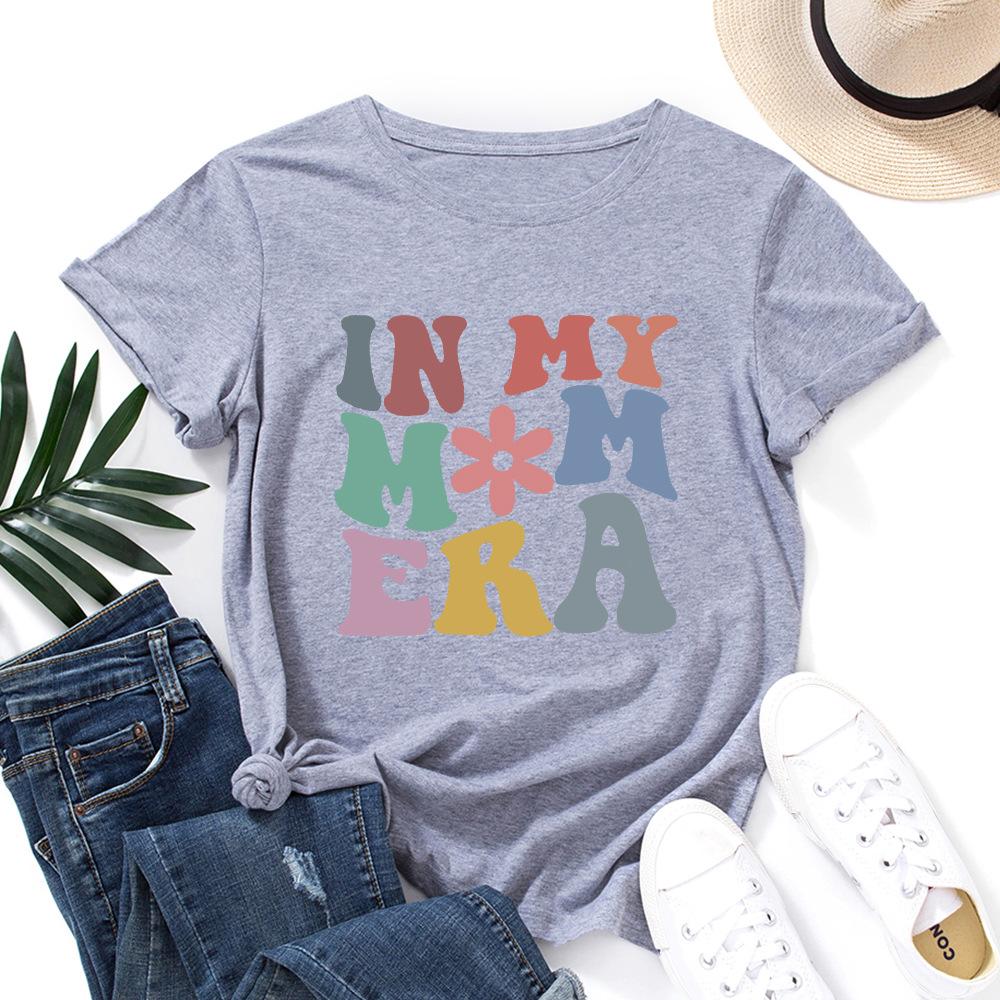 IN MY MOM Cotton T-Shirt Short Sleeve Round Neck Women 2d Print Tops