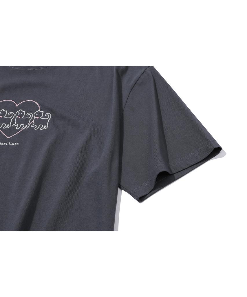 CPGN STUDIO Cat'S Heart Chain Embroidered Short Sleeve T-Shirt Charcoal