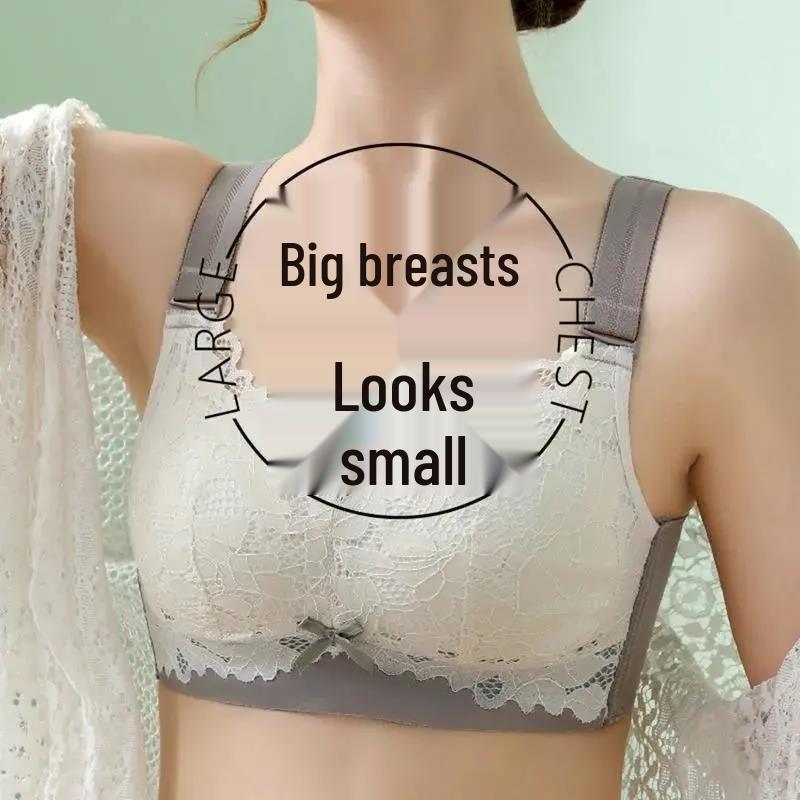 Women's Lace Full-Cup Wirefree Bra – Supportive, Breathable, Anti-Sag, Plus Size, Beautiful Back Design