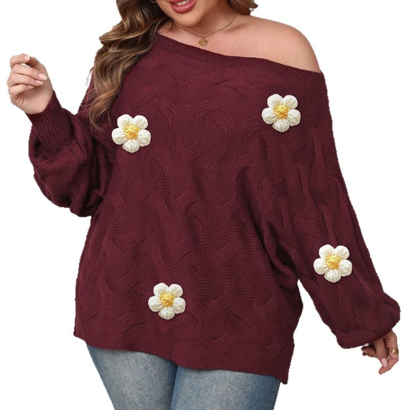 Women's Cross-border European American Sexy One-length Off-shoulder Irregular Top Bat Sleeve Loose Pullover Sweater