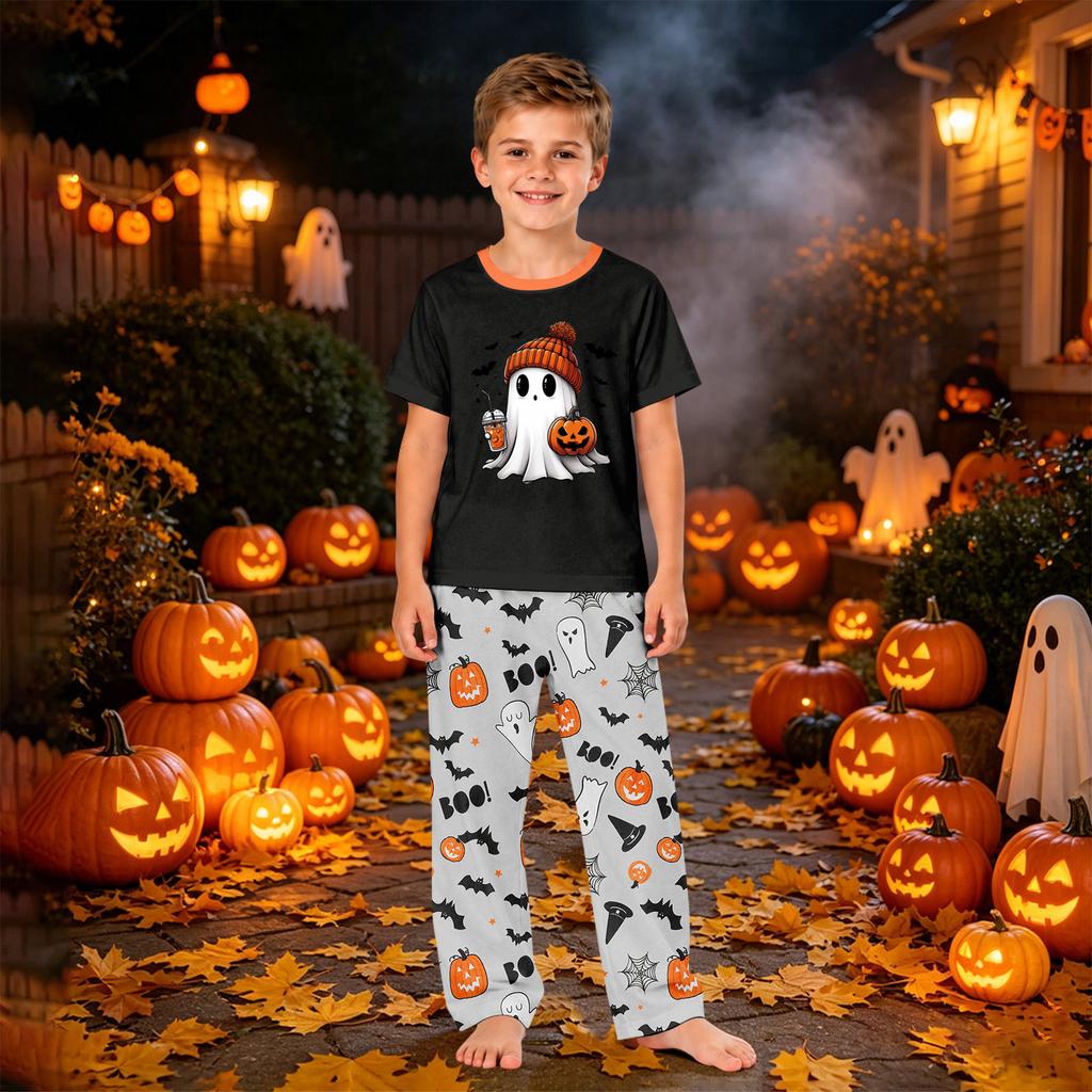 Family Matching Halloween Print Pajama Set - Short Sleeve Top and Pants for Parents and Kids