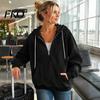 Comfortable Loungewear Top Womens Quarter Zip Hoodie, Oversized Loose Fit Long Sleeve Sweatshirt with Full Corduroy Hoodie Drawstring Hood Kangaroo