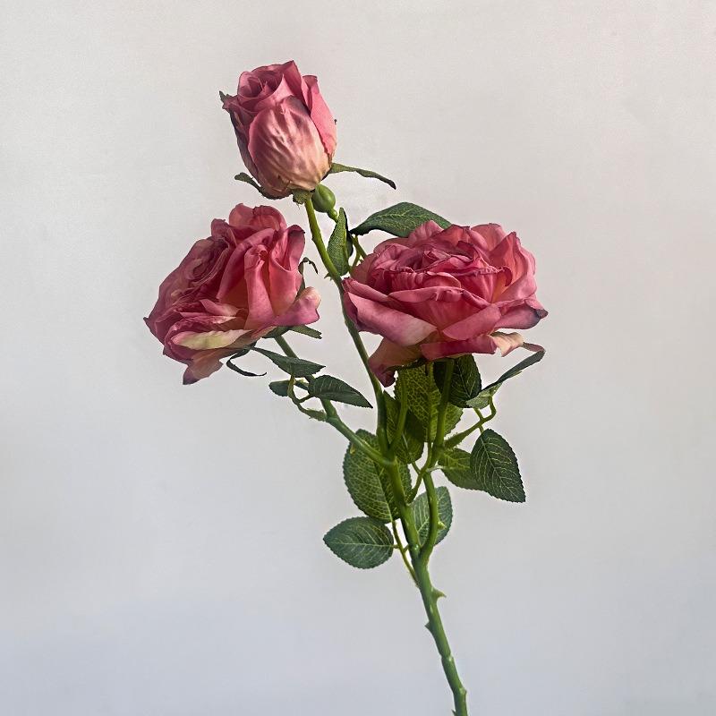 Three Artificial Flowers with Dried Rose Edges, A Retro Autumn Color Artificial Flower Decoration Soft Furnishing