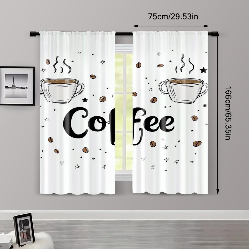 2pcs, Creative Curtains Two cups of coffee Machine Washable Fabric (without rod) Decorations Outdoor Ldeal for Bedroom, Living