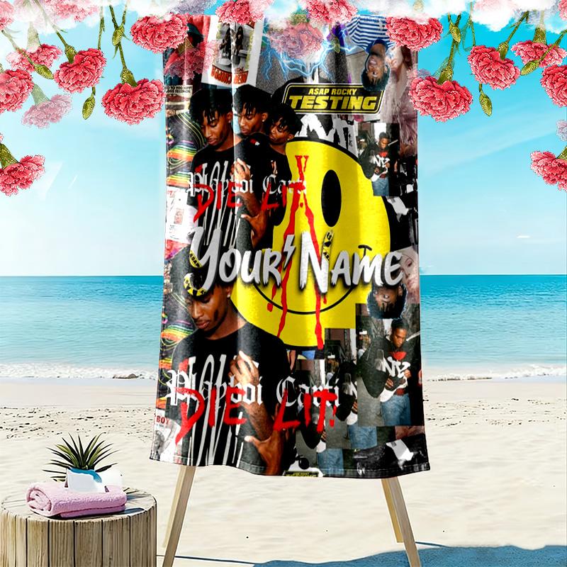 Name Custom Carti Print Beach Towel, Large Soft Quick Dry Towel for Beach Camping Swimming