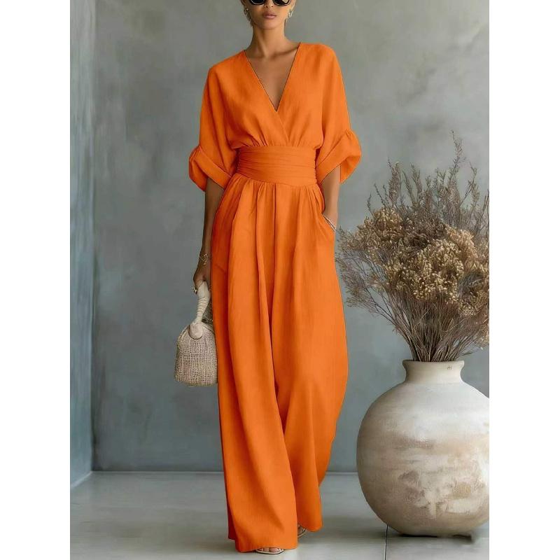 Tuta Elegante Monocolore con Scollo a V e Cintura in Vita per Donna - Nuova Collezione Primavera/Estate 2026