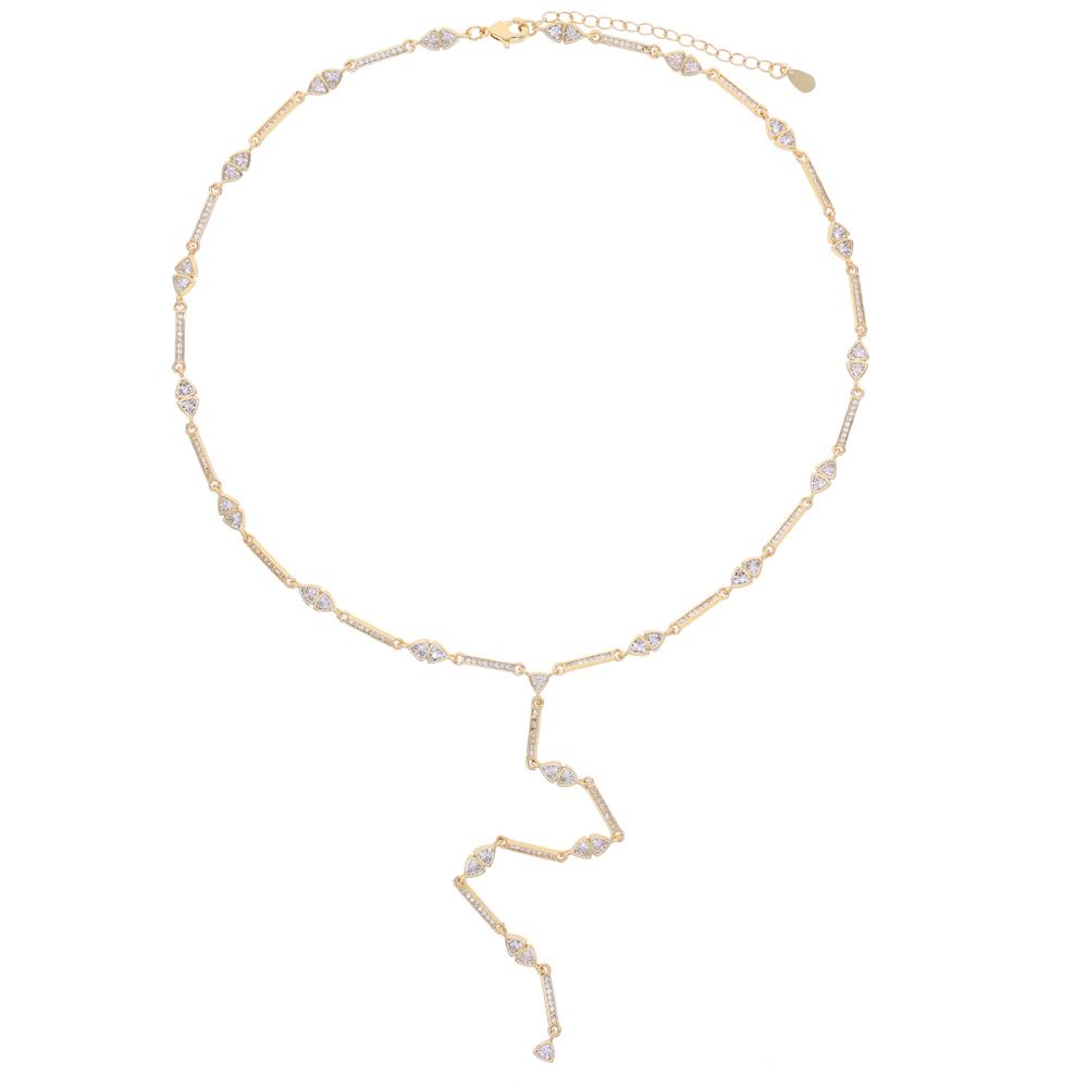2025 Summer Sexy Women Jewelry Gold Plated Geometric CZ Paved Bar Triangle Stone Y Lariat Charm Necklace Bracelet Set