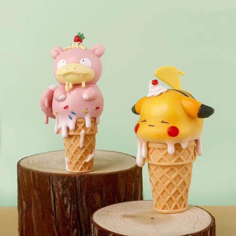 Anime Cartoon Pokmon Ice Cream Series Hand Figure Cone Pikachu Doll Model Psyduck Desktop Ornament Children's Toy Gifts
