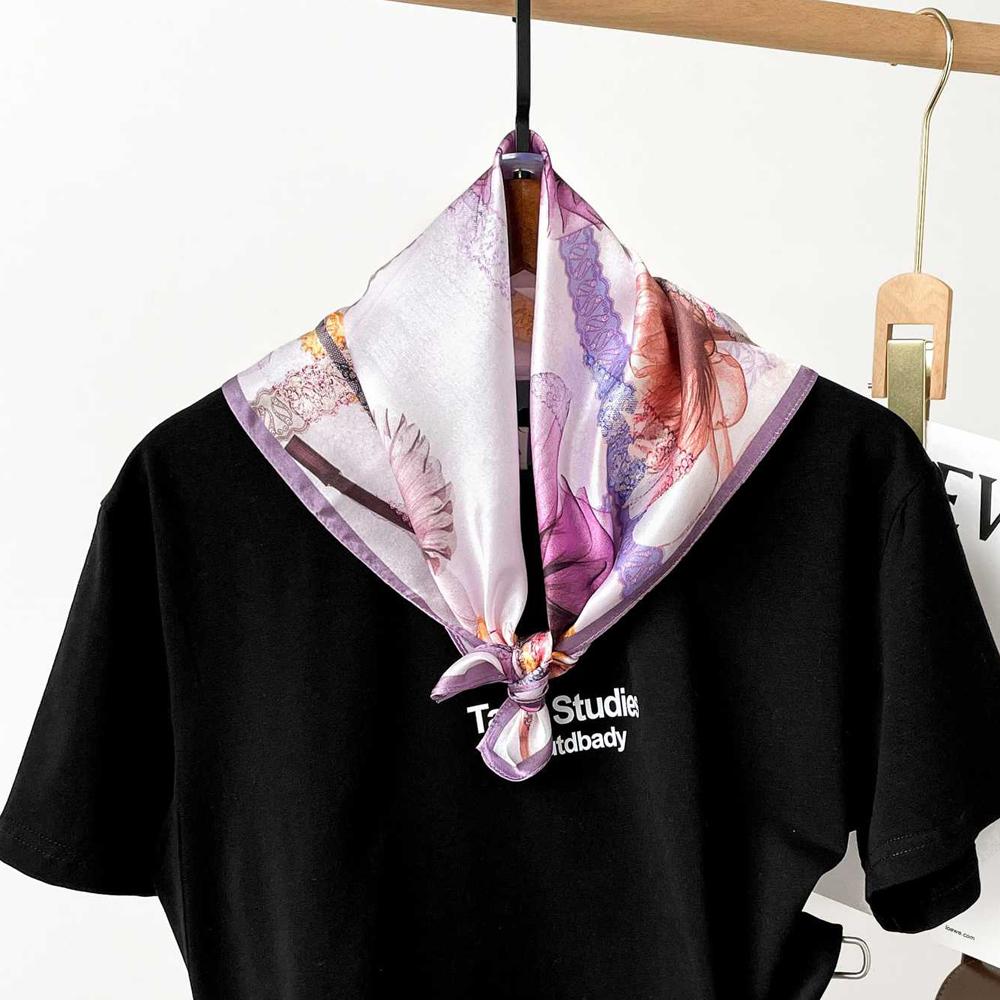 TOP Novelty 100% Silk Women Scarf Gaudy Sunflower Small Square Scarf Hair Neck Scarf Lady Headscarf Vintage Ladies Shawls