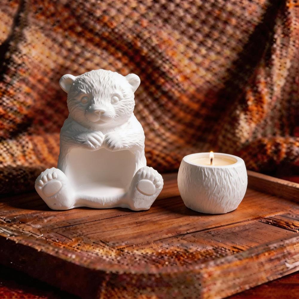 Diy Simple Bear Plaster Decoration Decoration Silicone Mold Can Be Filled With Candle Striped Candlestick Epoxy Mold