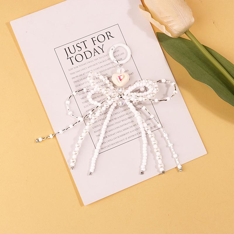 Sweet Bowknot Handmade Beaded Key Ring Pendant Portable Mobile Phone Lanyard Backpack Decoration Accessories Gifts
