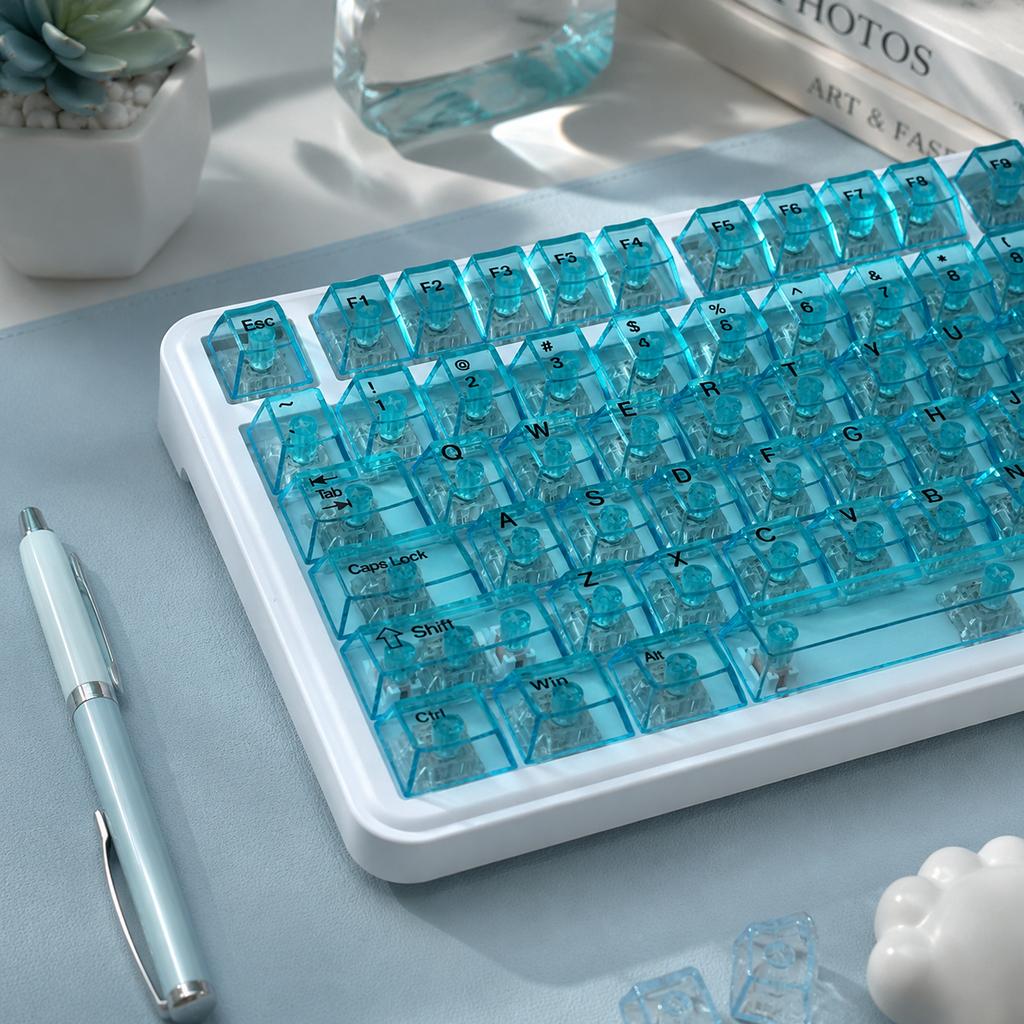Xiaomi New 132 Keys English Cherry Height PC Fully Transparent Keycaps Mechanical Keyboard Custom Multilingual Keycaps for MX Keyboard