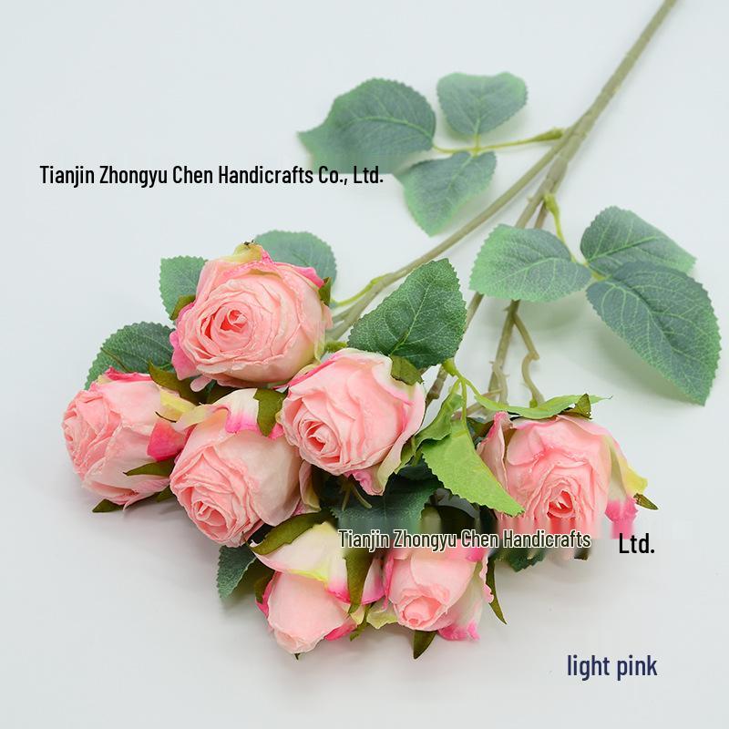 7-Head Snowflake Rose Silk Stem - Soft Decor for Hotel Lobby or Shopping Mall Festive Atmosphere