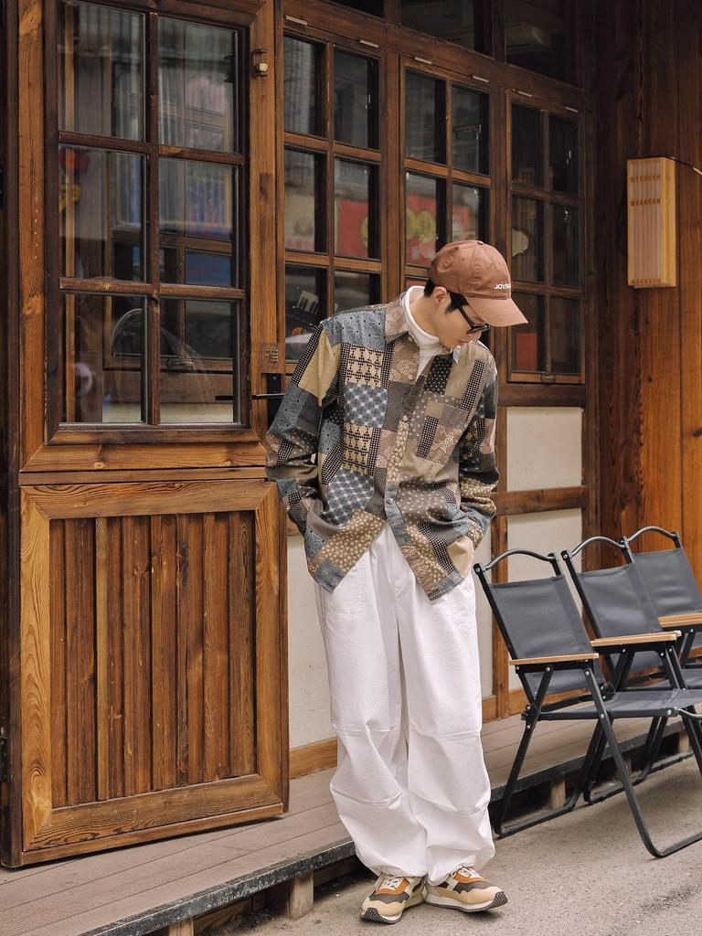 CHANGE WELL Japanese Pattern Fashion Autumn Clothes Silhouette Patchwork Print Print Long Sleeve Shirt Cotton Men's "2023 Autumn/Winter" All-Over 100%