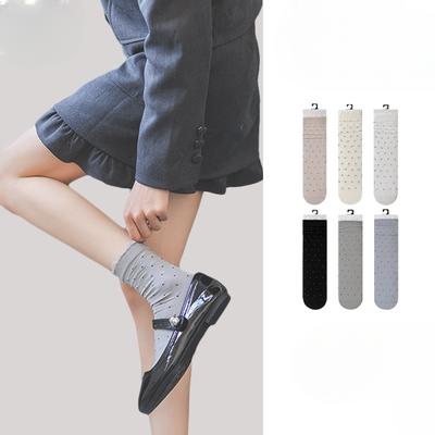 Damen Frühling und Herbst Dünne Polka Dot Spitze Spitze Alles Student Tube Baumwollsocken