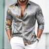 Herren Luxus Satin Langarmhemd mit 3D-bedruckten Seidenknöpfen und glänzender Oberfläche, Nachtclub Party Lässiges Modehemd