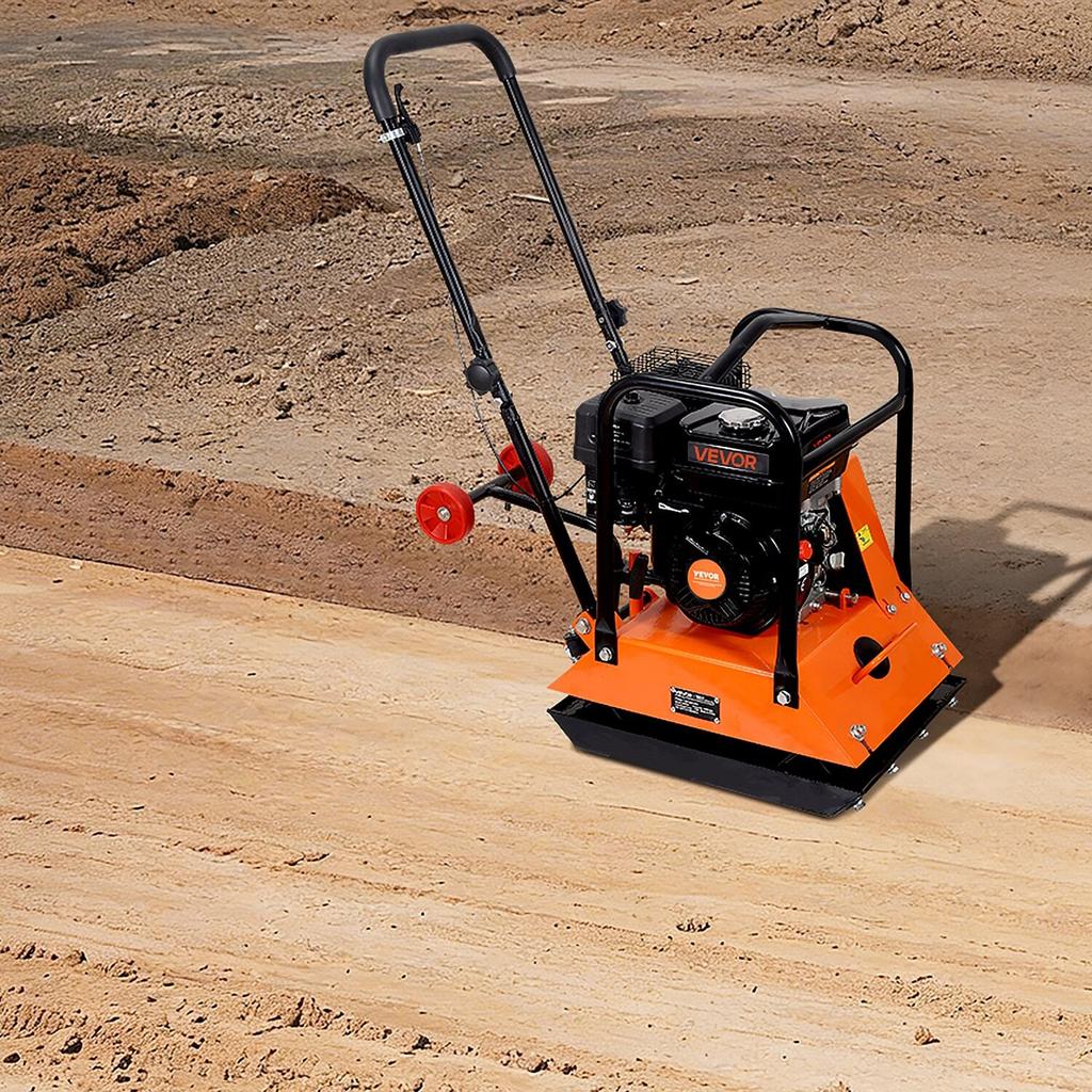 Plate Compactor, 6.5 HP 212CC Gas Engine, 6400 VPM Vibrating Ground Rammer, 15 kN Compaction Force, 53 X 40 Cm Plate, Walk Behind Compactor for Paver